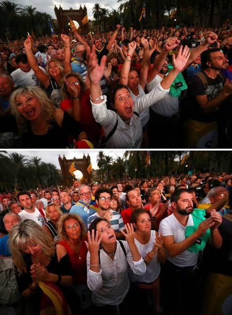 Meme mujer emocionada/mujer decepcionada en la declaración de independencia catalana